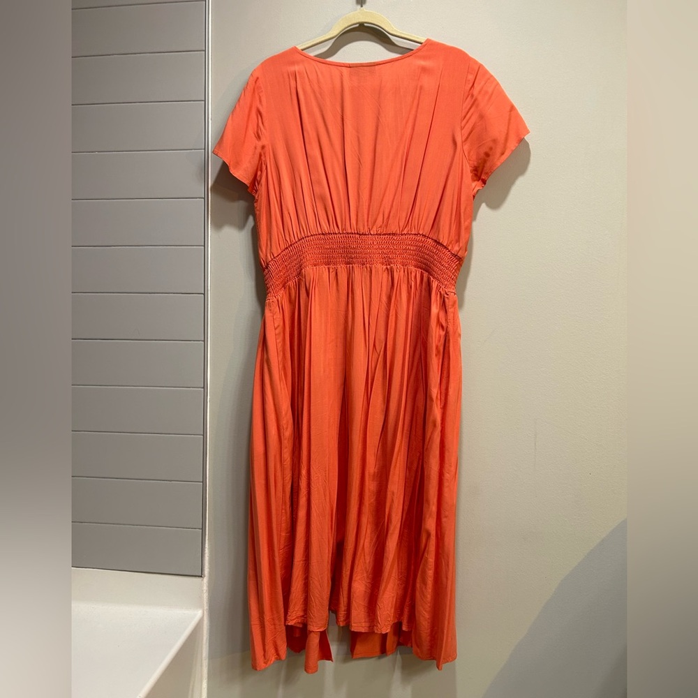 Modcloth Orange High Low Flutter Sleeve Dress